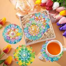 New DIY Diamond Painting Set, Full Drill Diamond Decoration For Living Room/Bedroom, Tea Cup Mat, 8pcs, Mandala Design