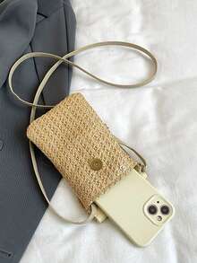 Schicke Sommer Strandurlaub Mini Umhängetasche - leicht geflochtenes Polyester mit verstellbarem Träger, süße & kleine Umhängetasche, auffallende Strandtasche Sommer, Magnetverschluss und Quasten-Detail Einfarbig - Verschiedenfarbig - Übersicht 4