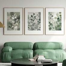 A Set Of 3 Sage Green Wall Art Print Posters, Plant Painting Decoration, Neutral Room Wall Decoration Painting, Simple Wall Art, Room Decoration, Living Room Art Decoration, Modern Home Wall Art Decoration, Ideal Family Gift Creativity, Frameless Canvas Poster