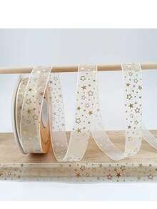 1 rotolo da 20 iarde di nastro dorato a stelle, cordino per confezioni regalo, per decorazioni di compleanni, fiocchi per capelli, forniture per feste, artigianato fai-da-te