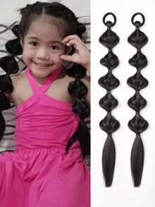 2 件自然造型泡泡发髻接发儿童可爱灯笼发髻假发带可快速造型亚洲纤维尾 - 自然黑 - 查看 8