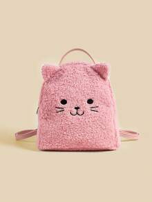 1pc Fluffy Kitten Embroidered Cartoon Cute Faux Fur Mini Backpack - Backpack - View 14