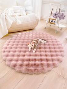 1pc Beige Round Faux Rabbit Fur Plush Rug, Nordic Ins Style Carpet For Living Room Bedroom, Washable Artificial Fur Rug, Suitable For Living Room, Bedroom, Tatami, Dressing Room And Other Indoor Spaces All Year Round,Fall Decor,Autumn Decor,Room Decor