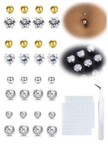 Piercing de ombligo falso estilo Y2K para pegar, joyas de piercing de ombligo falso con corazones de CZ de acero inoxidable en color rosa, plata y oro, aretes falsos con corazones rosa, joyas de piercing de ombligo falso para pegar sin perforación