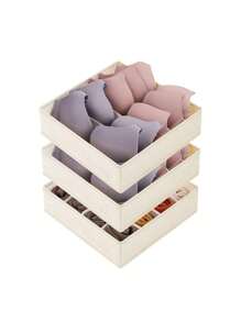 1 pieza/3 unidades Caja de almacenamiento de malla de alta elasticidad multicompartimental de gran capacidad en beige, organizador lavable para ropa, ropa interior y calcetines, plegable