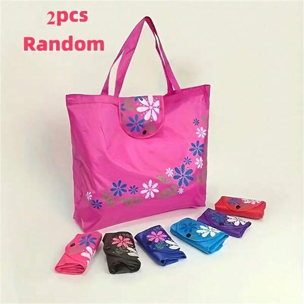 2pcs Reusable Grocery Tote Bags - Durable Polyester, Foldable, Snap Closure, Red Floral Print, Grocery, Thanksgiving, Earth Day Handles, Reusable Shopping Bags, Kitchen Storage Utensils, Room Decoration, Suitable For Kitchen, Restaurant, Party, Camping, Gathering, Gift For Friends, Family Gift