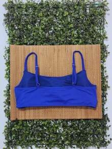 Bikini Top Simple Bandeau Thin Straps With Removable Pads And Separate Polyamide Adjuster - Royal Blue - View 2