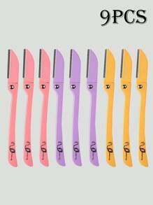 9pcs/6pcs/3pcs Portable Beauty Tool Kit, Mini Stainless Steel Eyebrow Face Hair Razor With Printed Handle