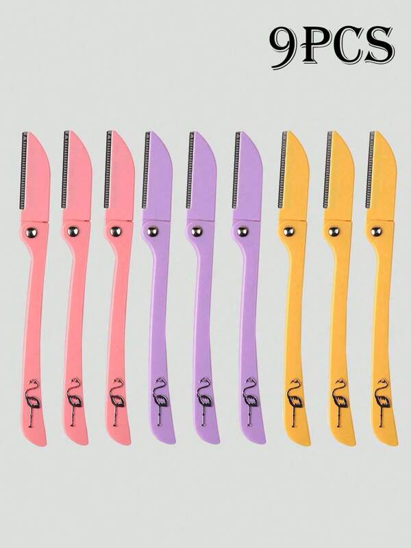 9pcs/6pcs/3pcs Portable Beauty Tool Kit, Mini Stainless Steel Eyebrow Face Hair Razor With Printed Handle