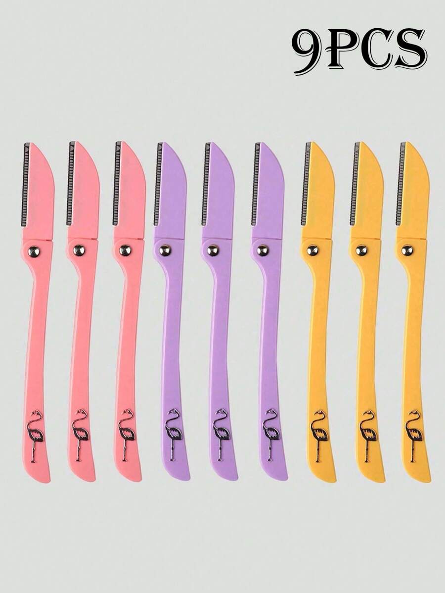 9pcs/6pcs/3pcs Portable Beauty Tool Kit, Mini Stainless Steel Eyebrow Face Hair Razor With Printed Handle