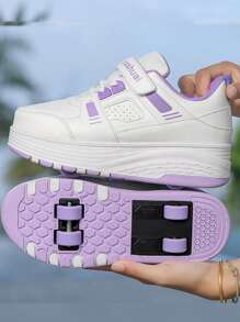 Upgraded Version 4-Wheel Button Controlled Retraction Sneakers For Adults, Kids 2-In-1 Removable Wheels Sports Shoes For Everyday Wear, For Enhanced Stability