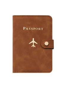 1pc Passport Holder Minimalist Travel Accessory - Convenient Storage Passport Multi-Card PU Passport Holder - Snap Closure Faux Leather Lining Airplane Pattern Holiday Supplies Travel Items Passport Wallet Travel Accessories Business Casual Woman And Man Travel Essentials Travel Must Haves For Travel And Back To School For Gift Giving Family Friends Lovers Mother's Day Gift