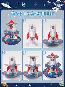 1pc Space Astronaut Cupcake Holder, Rocket Theme Birthday 3 Tier Cardboard Cupcake Stand, Galaxy Style Dessert Tower Display For Birthday Technology Theme Youngster Shower Party Supplies Decoration