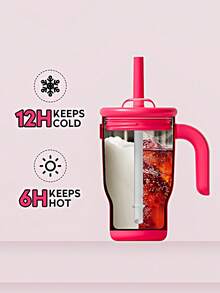 Customized Contrasting Color 14oz Straw Car Cup, Stainless Steel Vacuum Insulated Tumbler With Handle For Kids, Students,Multi-Functional,Ornamental,Letter,Stylish,Modern,Colorful,Cute,Adorable,Casual,Custom,Personalised,Unique,Customized,Ideal Gifts For Him,Ideal Gifts For Her,Christmas Gift Supplies - Multicolor - View 6