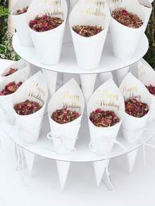 1 件婚礼彩色纸屑锥形支架，纸牛皮纸锥形展示架，用于婚礼装饰、周年派对桌面装饰、节日礼物分层展示 - 彩色 - 查看 4