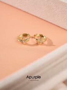 Apurple Pendientes tipo botón con cruz y círculo de circonita, joyería elegante y versátil con estilo retro para mujeres