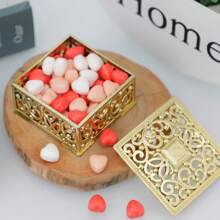 12 cajas cuadradas huecas doradas de caramelos, cajas de almacenamiento, cajas para caramelos de boda con recuerdos, adecuadas para bodas, San Valentín, reuniones festivas, artículos para fiestas