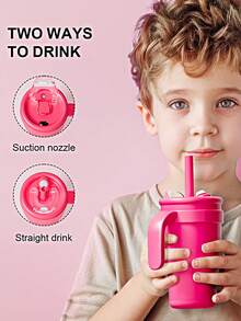 Customized Contrasting Color 14oz Straw Car Cup, Stainless Steel Vacuum Insulated Tumbler With Handle For Kids, Students,Multi-Functional,Ornamental,Letter,Stylish,Modern,Colorful,Cute,Adorable,Casual,Custom,Personalised,Unique,Customized,Ideal Gifts For Him,Ideal Gifts For Her,Christmas Gift Supplies - Multicolor - View 4