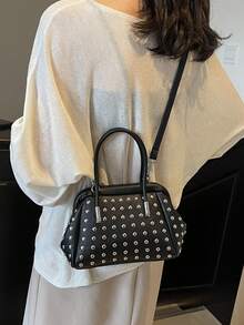 Retro Personalized Shell Bag, Women's New Rivet Punk Style Fashionable Motorcycle Shoulder Crossbody Bag, Women's Bag, New Punk Style Round Rivet Clip Mouth Shell Bag, Fashionable And Elegant Women's Handbag, Hand-Held Crossbody Bag - Multicolor - View 3