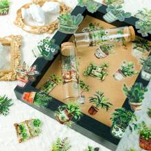 50Pcs Transparent Stickers Green Plant Stickers Clear Stickers Cartoon 3D Plant Stickers Garden Stickers Nature Stickers Aesthetic Stickers PET Waterproof Stickers For Water Bottle,Computer,Laptop,Phone,Luggage,Notebook,Fridge