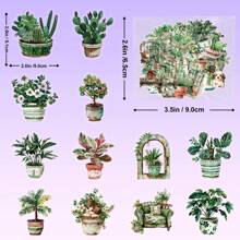 50Pcs Transparent Stickers Green Plant Stickers Clear Stickers Cartoon 3D Plant Stickers Garden Stickers Nature Stickers Aesthetic Stickers PET Waterproof Stickers For Water Bottle,Computer,Laptop,Phone,Luggage,Notebook,Fridge
