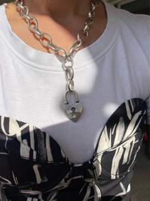 1 Stück stilvoller Herz Anhänger Kette im Hip Hop Stil, goldene Metallfrauen Kette, passend für Partyveranstaltungen