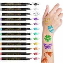 12 色临时纹身马克笔，适用于皮肤，弹性身体贴纸，皮肤面部彩绘套装，重返校园