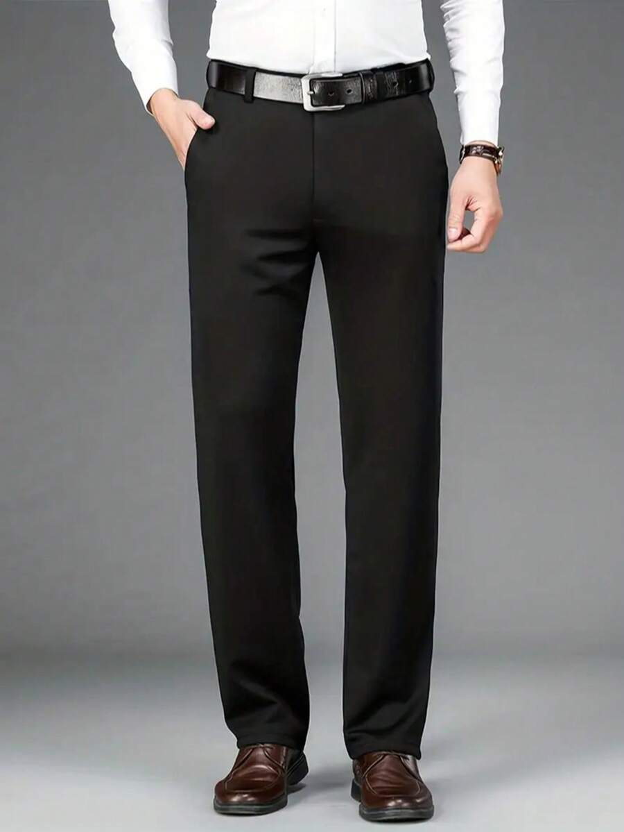 Men's Straight-Leg Business Casual Pants With Pockets And Buttons, Spring/Autumn - Black - View 1