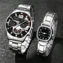 4 Stücke Paar Uhr-Set mit silbernem Edelstahlarmband, moderner lässiger Stil + Armband, kann ein wichtiges Geschenk zu Feiertagen sein