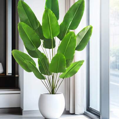 65-125cm 24 Leaf Large Tropical Palm Tree Fake Banana Plant Leaves Real Touch Strelitzia Reginae Plastic Plant For Home Garden
