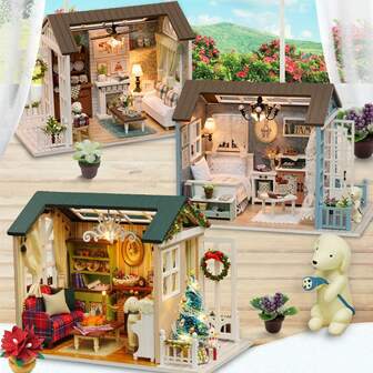 复古风格微型房屋 DIY 手工组装模型，送给朋友的生日礼物，减压玩具