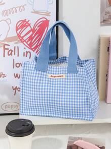 1 pieza Bolsa de almuerzo de color fresco con cuadrícula, caja de almuerzo reutilizable con asa, bolsa de almuerzo con gran capacidad para campamento, senderismo, salidas de primavera, picnics, bolsa portátil de almacenamiento de alimentos, bolsa de almuerzo linda para mujer, maestro, estudiante, trabajador de oficina