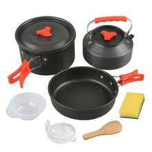 HK310 户外露营炊具套装 - 2-3 人便携式锅具，带 1 升茶壶 | 野餐、徒步和背包旅行的完整配件