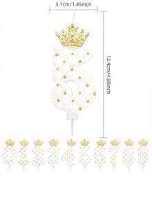 White Crown Diamond Grid Number 0-9 Birthday Cake Candles Decoration - White - View 6