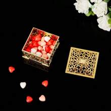 12 cajas cuadradas huecas doradas de caramelos, cajas de almacenamiento, cajas para caramelos de boda con recuerdos, adecuadas para bodas, San Valentín, reuniones festivas, artículos para fiestas