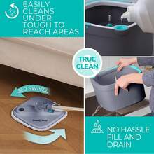 & Tidy True Clean Spin Mop & Bucket System – Dual Compartment Design For Clean & Dirty Water, 360 °   Swivel Mop Head, Built-In Scrubbing Brush, Stainless Steel Handle & 2 Reusable Microfiber Pads - 旋轉拖把標準 - 查看 2