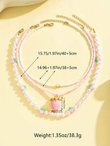 3pcs/Set Boho Style Glass Bead Necklace Set With Sweet Gradient Color Teddy Bear Pendant - Multicolor - View 10