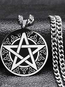 Colar Gótico de Bruxaria Pentagrama Escuro, Colar de Amuleto Original Tetragrammaton de Salomão em Aço Inoxidável para Mulheres