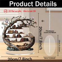 2D Flat, 1pc Elegant Forest Tree Of Life Acrylic Decoration With Wooden Texture Design, Creative Versatile Desktop Organizer For Books Modelling Design Acrylic Desktop Ornaments, Perfect For Home, Kitchen, Office, Bedroom, Ideal Family Gift With Stand, 20x20cm