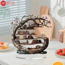 2D Flat, 1pc Elegant Forest Tree Of Life Acrylic Decoration With Wooden Texture Design, Creative Versatile Desktop Organizer For Books Modelling Design Acrylic Desktop Ornaments, Perfect For Home, Kitchen, Office, Bedroom, Ideal Family Gift With Stand, 20x20cm