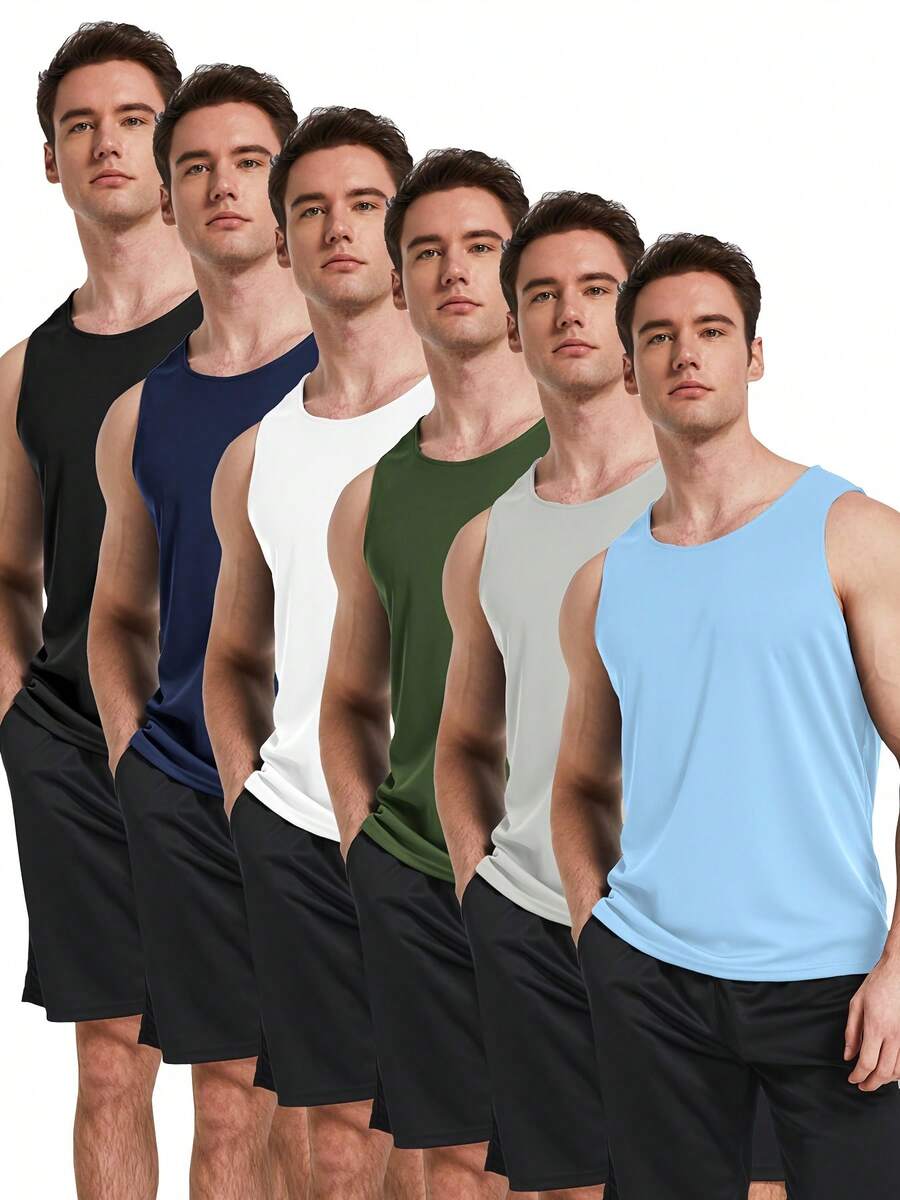 HOPLYNN 6 Pack Men's Quick Dry Workout Tank Tops Breathable Gym Sleeveless Muscle Shirts For Active Men - 彩色 - 查看 1