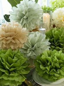 17pcs/16pcs Wedding Party Decor Paper Flower Balls, Khaki, Beige, Olive Green Paper Pom Poms, Birthday Party Background Decoration Balls, Suitable For Festivals, Anniversaries, Wedding, Valentine's Day Decorations Mother's Day Graduation