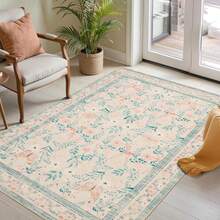 Black Border Floral Boho Vintage Graphic Printed Area Rug Sage Green Machine Washable Non-Slip Carpet For Living Room, Bedroom, Dining Room, Kids Room20*31in16*48in18*60in 5*7ft , Area Rug Doormat Kitchen Mat Non-Slip Washable Rug Mats, Suitable For Bathroom, Bedroom, Kids' Room, Living Room, Kitchen,1Pc Rug For Pet, Entrance Gift For Kids Pet Women Men Old People The Old Elder Grandma Grandpa Mother's Day, Father's Day, Thanksgiving, Christmas, Easter, Wedding, Graduation Season, Housewarming, Moving Party Floral Vintage Style, Enthusiast Gifts, Family Gift, Store Farm Gardon Lake Mountain Forest Snow Street Yard Pet Dog Sign, Game Science Abstract Animal Stone Canvas Art Vintage Deer Cow Cattle Sheep Bird Wall Decor Country Rustic Nature Wilderness Fossil Scenery Painting Posters Pictures Modern Minimalist Artwork Home Decoration For Kitchen Living Room Bedroom Bathroom Office School - 珊瑚粉 - 查看 1