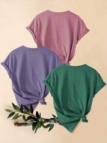 3pcs Vintage Sun Tree Mountain Print Women's Casual Sports Tees - Crew Neck, Short Sleeve, Stretchy & Machine Washable