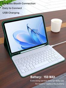 10th Gen IPad Keyboard Case With Wireless Keyboard And Stylus Holder, Detachable Wireless Bluetooth Keyboard, 150mAh Battery, Auto Sleep/Wake Function Compatible With IPad Air4/Air5 (7th/8th/9th Gen, 10.2 Inch) - Green - Dark Green - View 5