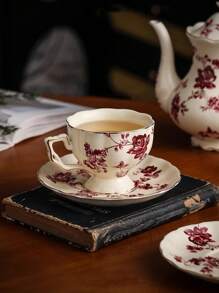 1 Pezzo Tazza da caffè e piattino in ceramica semplice e floreale, coppia di tazze di lusso leggere per uso domestico e in ufficio, per il tè del pomeriggio, adatto come regalo e decorazione per occasioni speciali