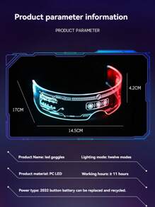 LED Glowing Glasses - Cyberpunk Future Style, 12 Modes With Hexagonal Lenses, Glow In The Dark Party Gogg For Cosplay, Halloween, Dance Performances And Festive Events, Sci-Fi Look | Plastic Frame
