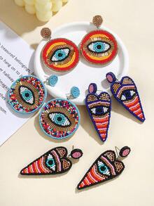 1 Pair Handmade Demon Eye Beaded Jewelry Earrings, Suitable For Daily Wear For Women - Multicolor - View 9