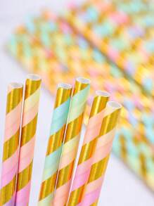 Assorted Gold Stripe Pattern Straws, Suitable For Holiday Gifts