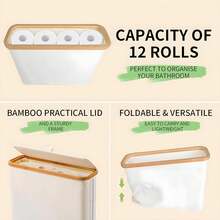 1pc Bathroom Toilet Paper Holder With Storage, Bamboo Toilet Paper Storage Bin, Toilet Paper Storage With Lid, Bathroom Toilet Paper Organizer And Storage, Toilet Paper Storage Basket, Toilet Paper Holder For Bathroom, Toilet Tissue Dispenser For Home, Office - Multicolor - View 8